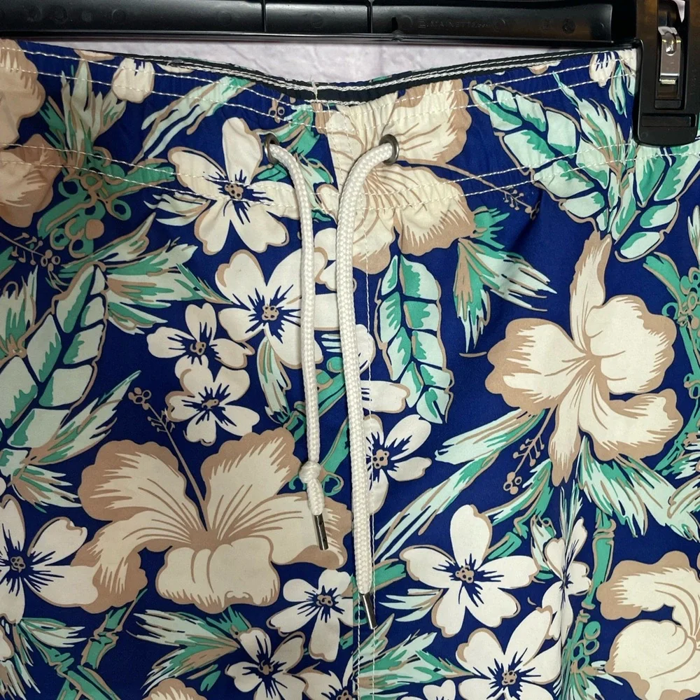 Lands' End Mens Blue Floral Cargo Swim Trunks Size L 36-38 Suit Board Shorts‎